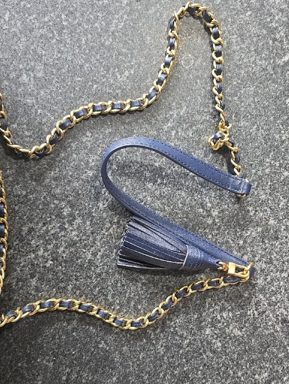 Tory Burch Navy Leather Quilted Flap Shoulder Bag with Gold Chain
